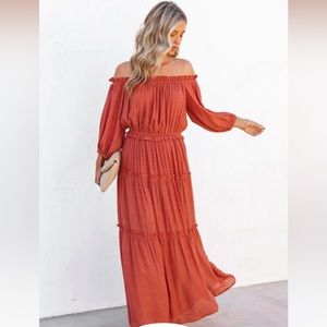 Maxi Dress- off the shoulder-Color Terracotta